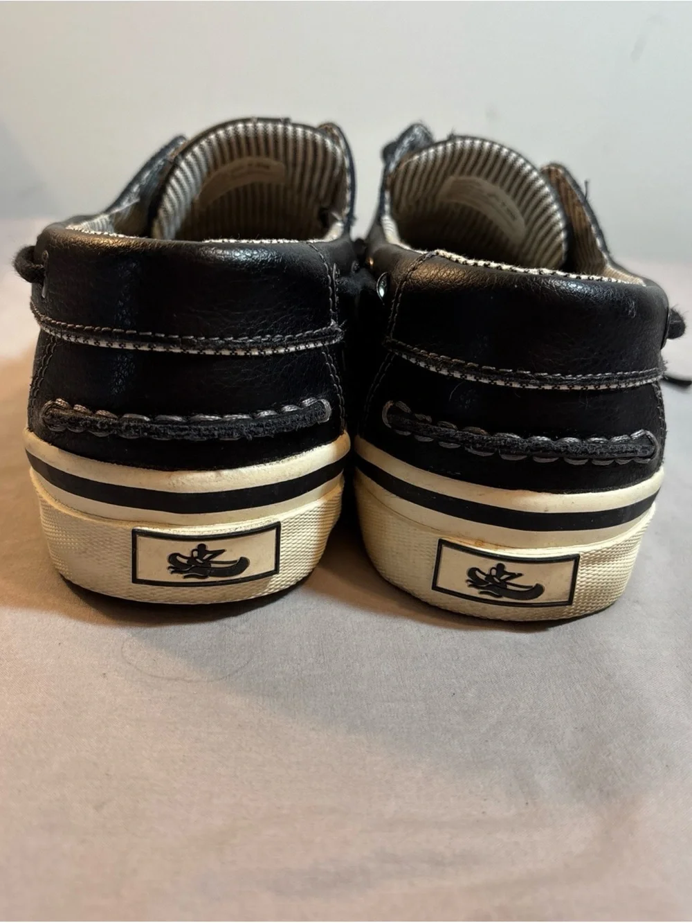 Bass Black and White Leather Boat Shoes